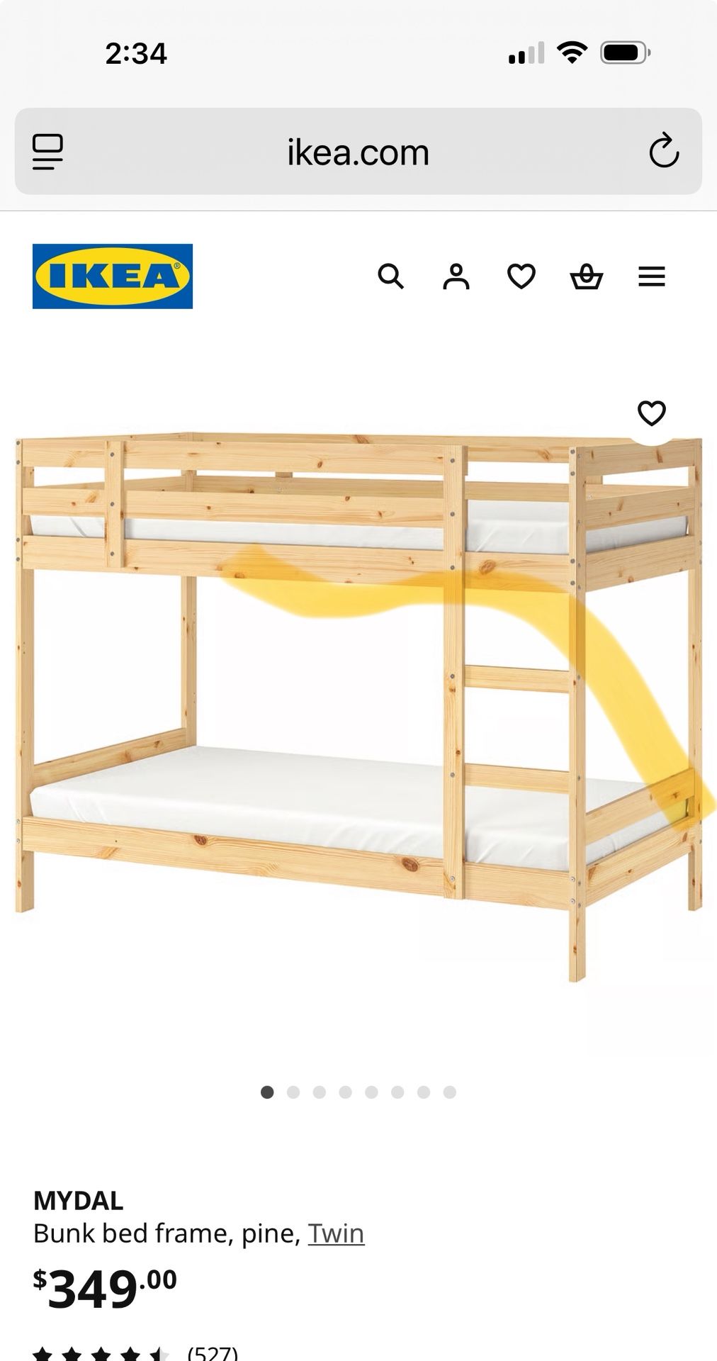 IKEA Wooden Pine Twin Bunk Bed