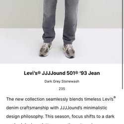 For Sale Brand New Levi’s Jjjjound 501 93 Jeans Grey