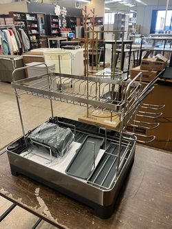 2 Tier Dish Drying Rack for Kitchen Counter Drainer - Black