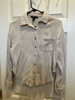 Forever 21 Cream Textured Button-Down Shirt