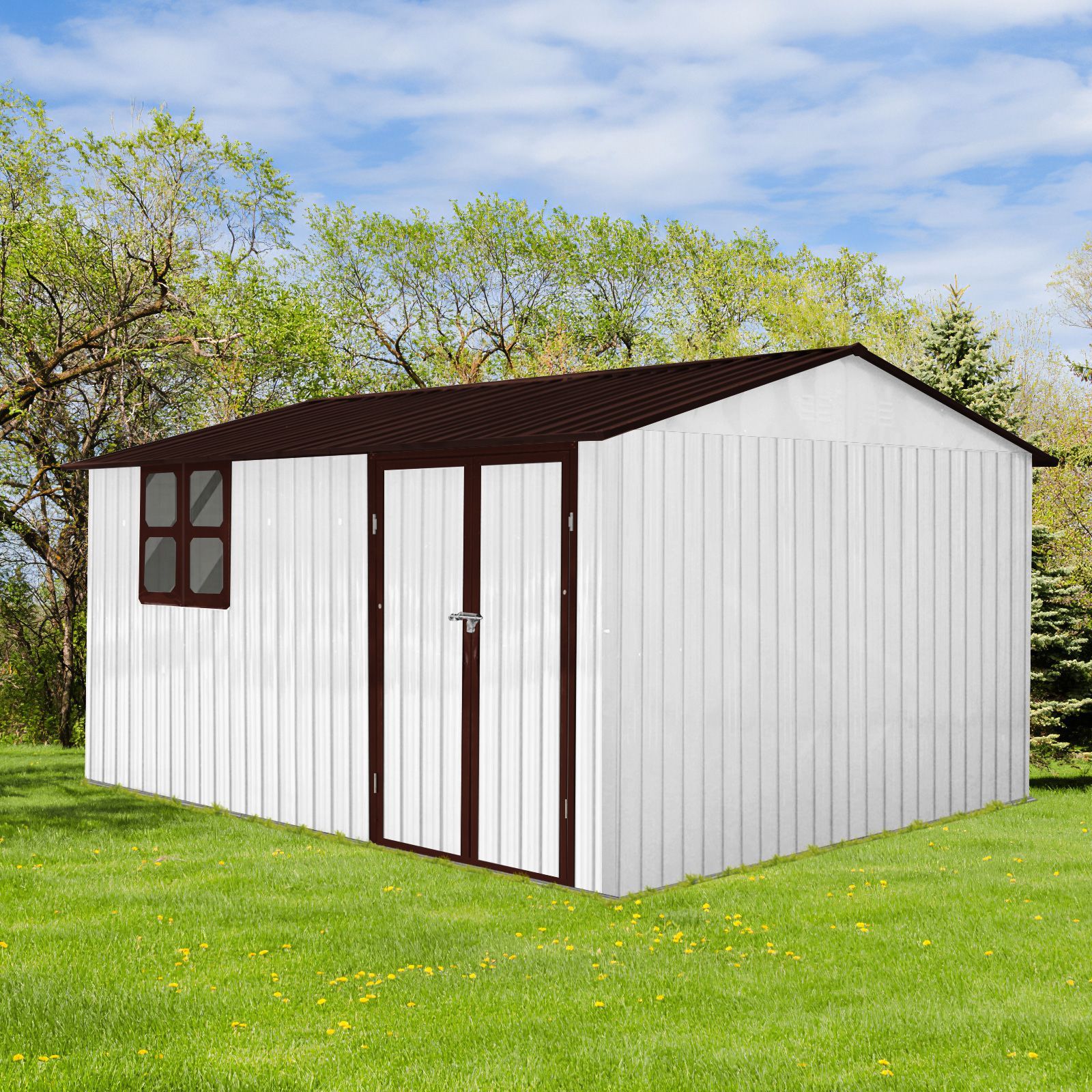 Metal garden sheds 12ftx10ft outdoor storage sheds white+coffee with window