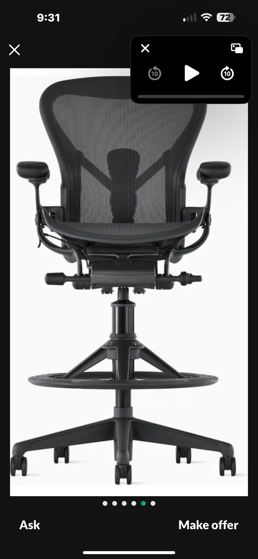 Herman Miller Remastered Aeron Standing Drafting Stool Office