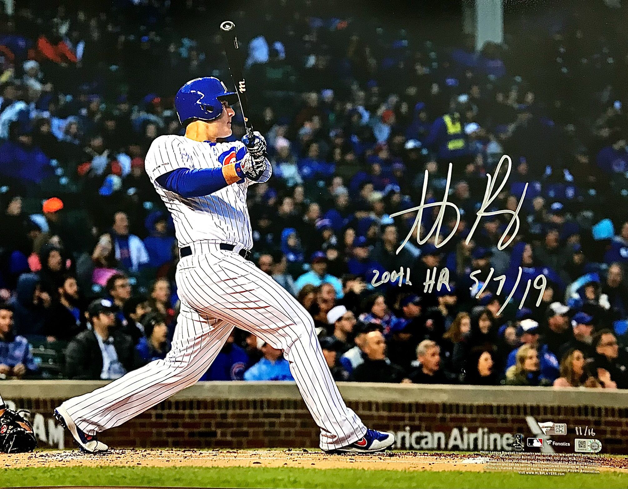 Anthony Rizzo Chicago Cubs Signed 16x20 Photo LIMITED EDITION 11/16 Inscribed “200th HR 5/7/19” - 2016 World Series Champion Autograph —MLB + Fanatics