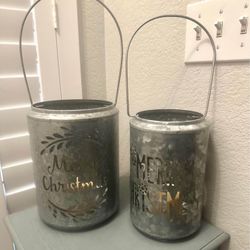 $20 for the set of Merry Christmas Silver Tone 10x 7 & 9.75 x 5 Galvanized Iron Holiday Pillar Candle Lantern set.   Please pickup in the area of 36th