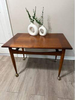 Vintage Mid Century Modern MCM Walnut End Table w/ Brass Casters