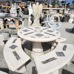 Concrete Mosaic Picnic Table with 3 Benches/ Outdoor Patio Furniture / Patio Set