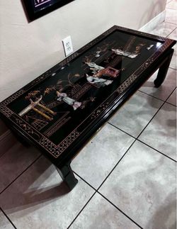 Mid Century Modern Black Lacquer Chinoiserie Coffee Table