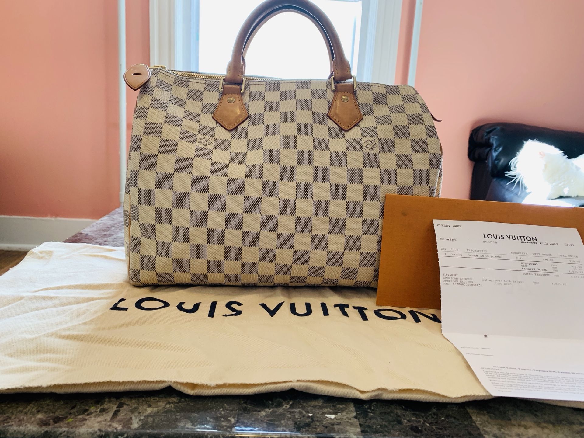 100% AUTHENTIC Louis Vuitton Speedy 30 Damier Azur