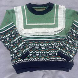 Vintage style knit sweater white ruffled trim