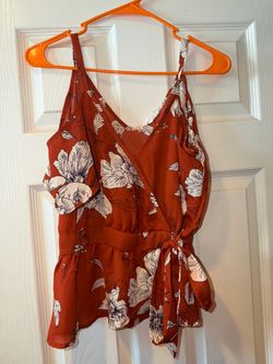 Sienna Sky Floral Cold Shoulder Cami Wrap Top Rust Orange S