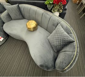 Gold Trim Curved Sofa and Loveseat (FREE DELIVERY)