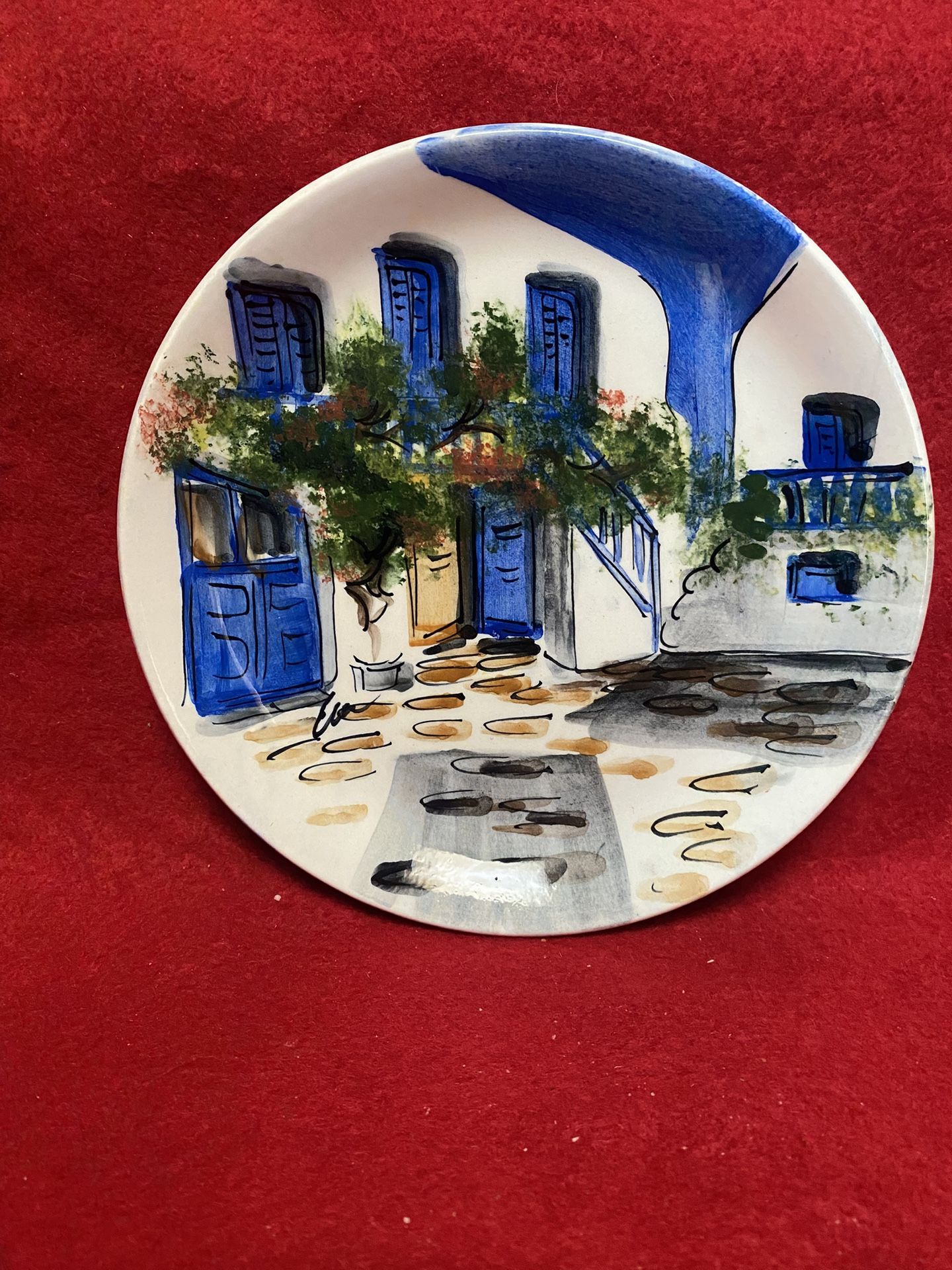 6.25 Inch Handmade Hand Painted Blue Ceramic Wall Hanging Plate Imported From Greece