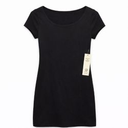 Black Sheath Mini Dress Short Sleeve Scoop Neck Solid Women’s Regular