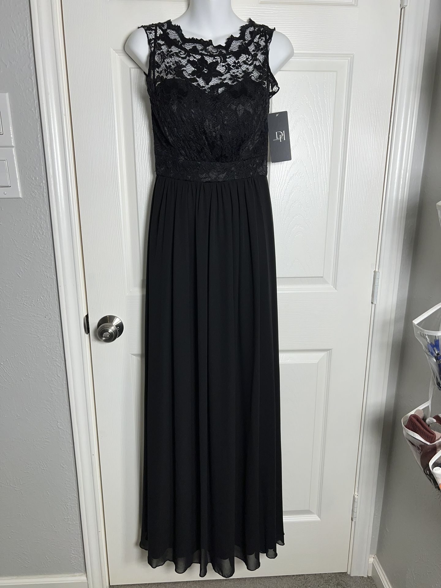 Black Lace Bodice Full Length Evening Gown