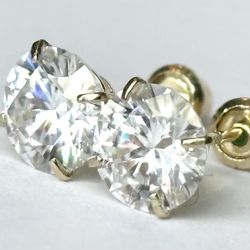 6 mm 14K solid gold certified Moissanite VVS1 earrings , screw back