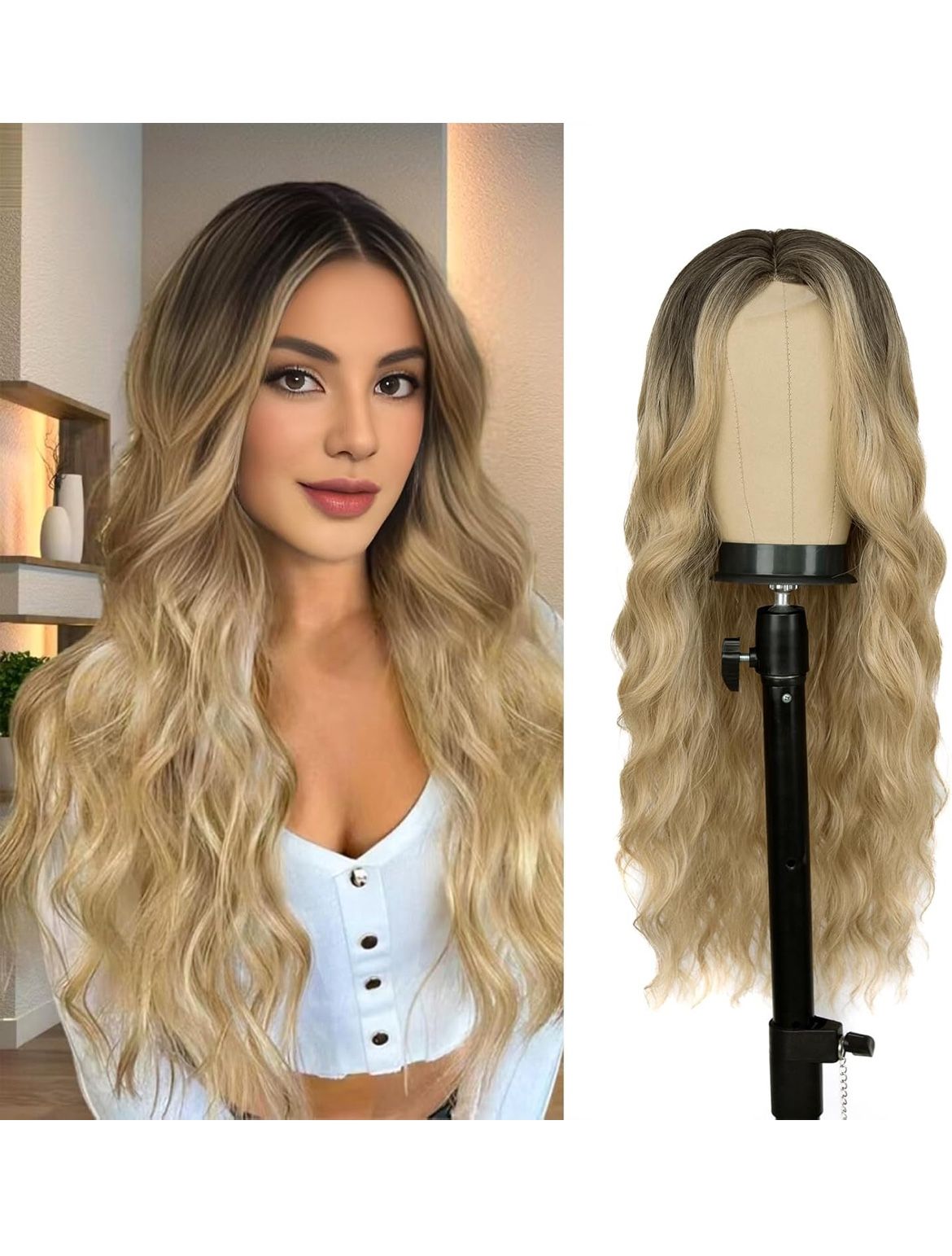 Long Ombre Blonde Wig for Women 26 Inch Middle Part Wavy, *BRAND NEW*