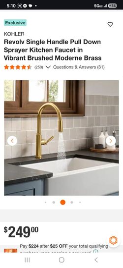 KOHLER Revolv Single Handle Pull Down Sprayer Kitchen Faucet in Vibrant Brushed Moderne Brass