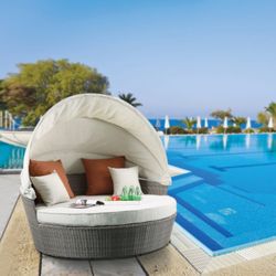 patio outdoor set 2 Pieces Wicker Resin umbrella Bed Round Pool Bed