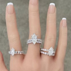1.95-5Ctw 14KT IGI Certified Lab Diamond Marquise Bridal Ring Set 