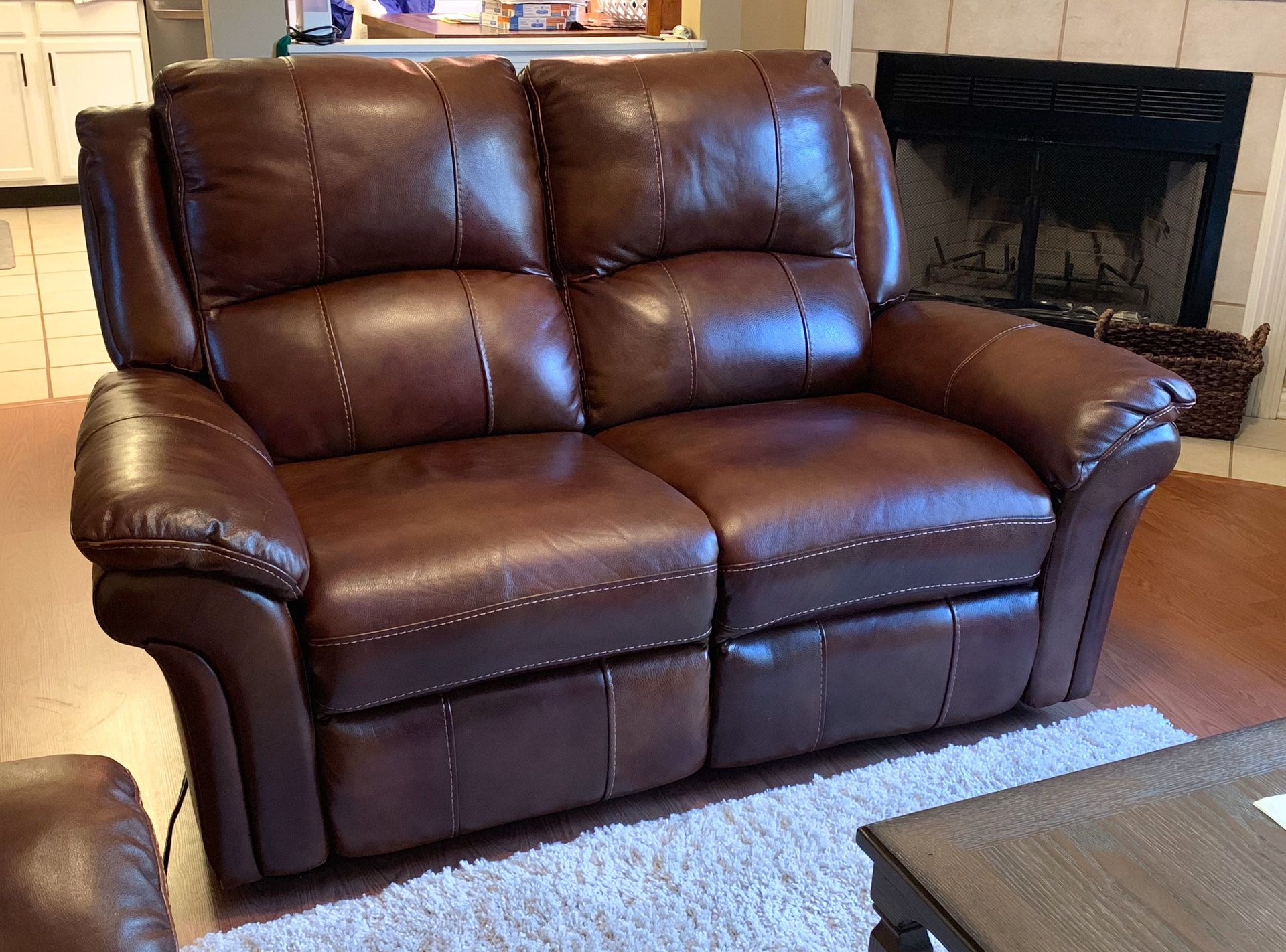 Power reclining love seat-leather