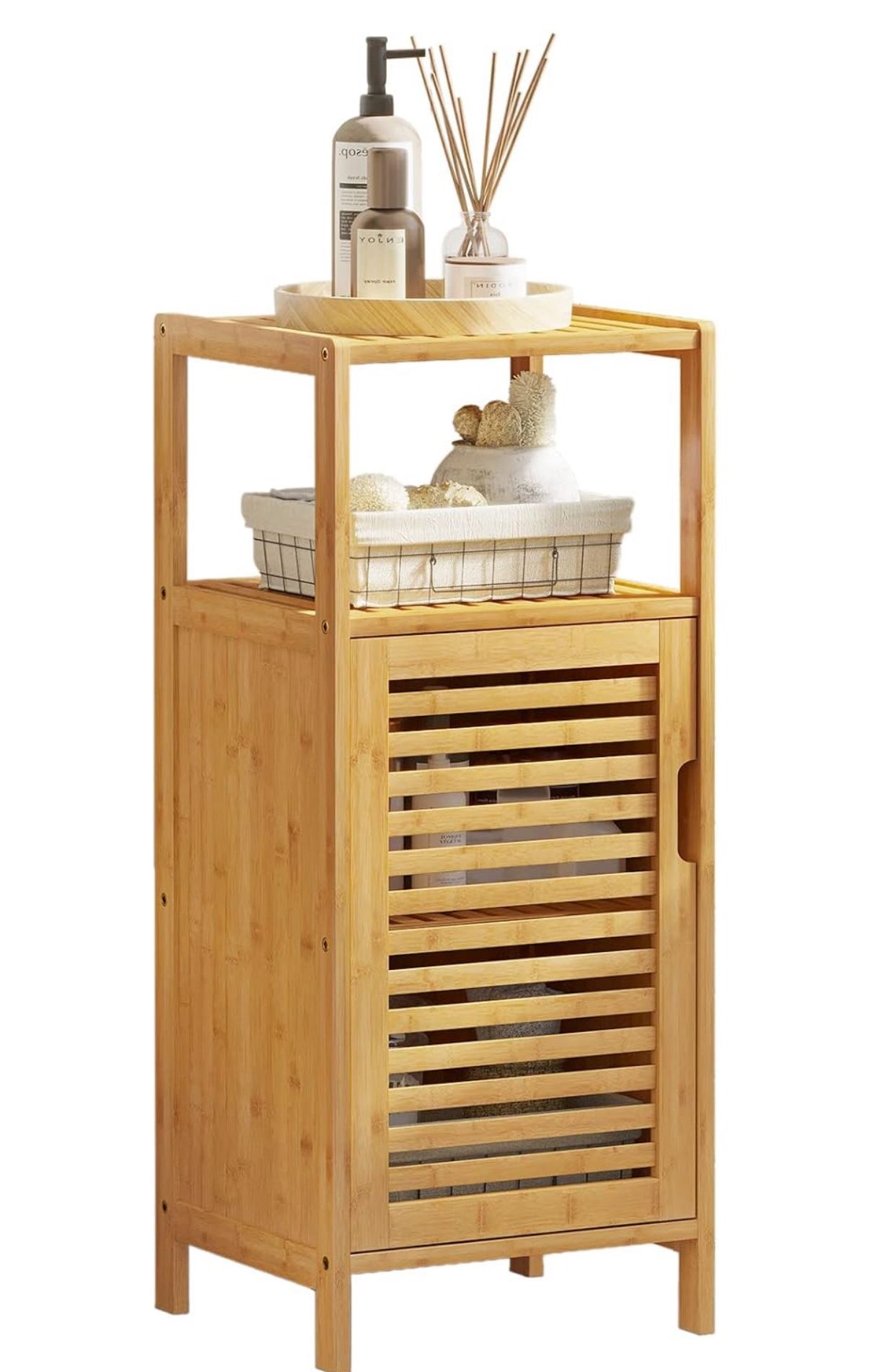 Bamboo Storage Cabinet / Side Table with Shelf