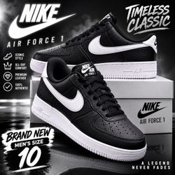 Nike Air Force 1 Low Black White Men's Size 10