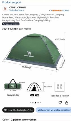 Camel Crown 2-Person Camping Dome Tent