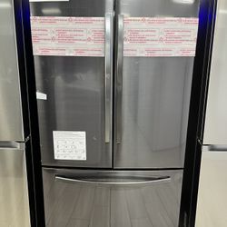 28 cu. ft. Large Capacity 3-Door French Door Refrigerator with Internal Water Dispenser in Black Stainless Steel