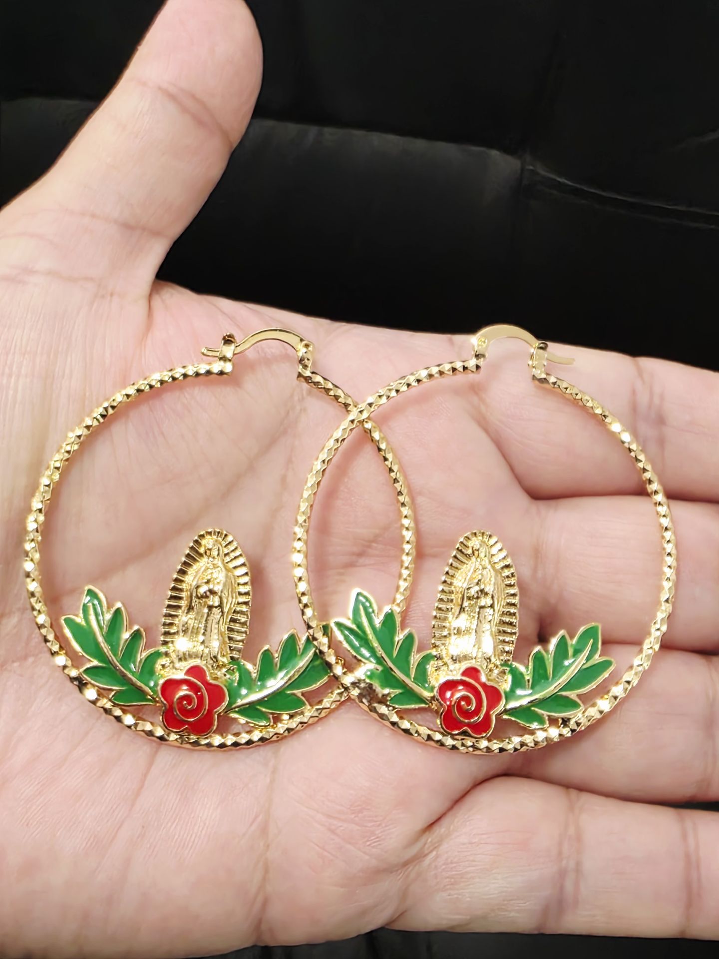14k Gold Plated Virgen Hoops