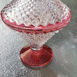 Hobnail Covered Ruby Flash Lid and Foot Candy Dish. 
