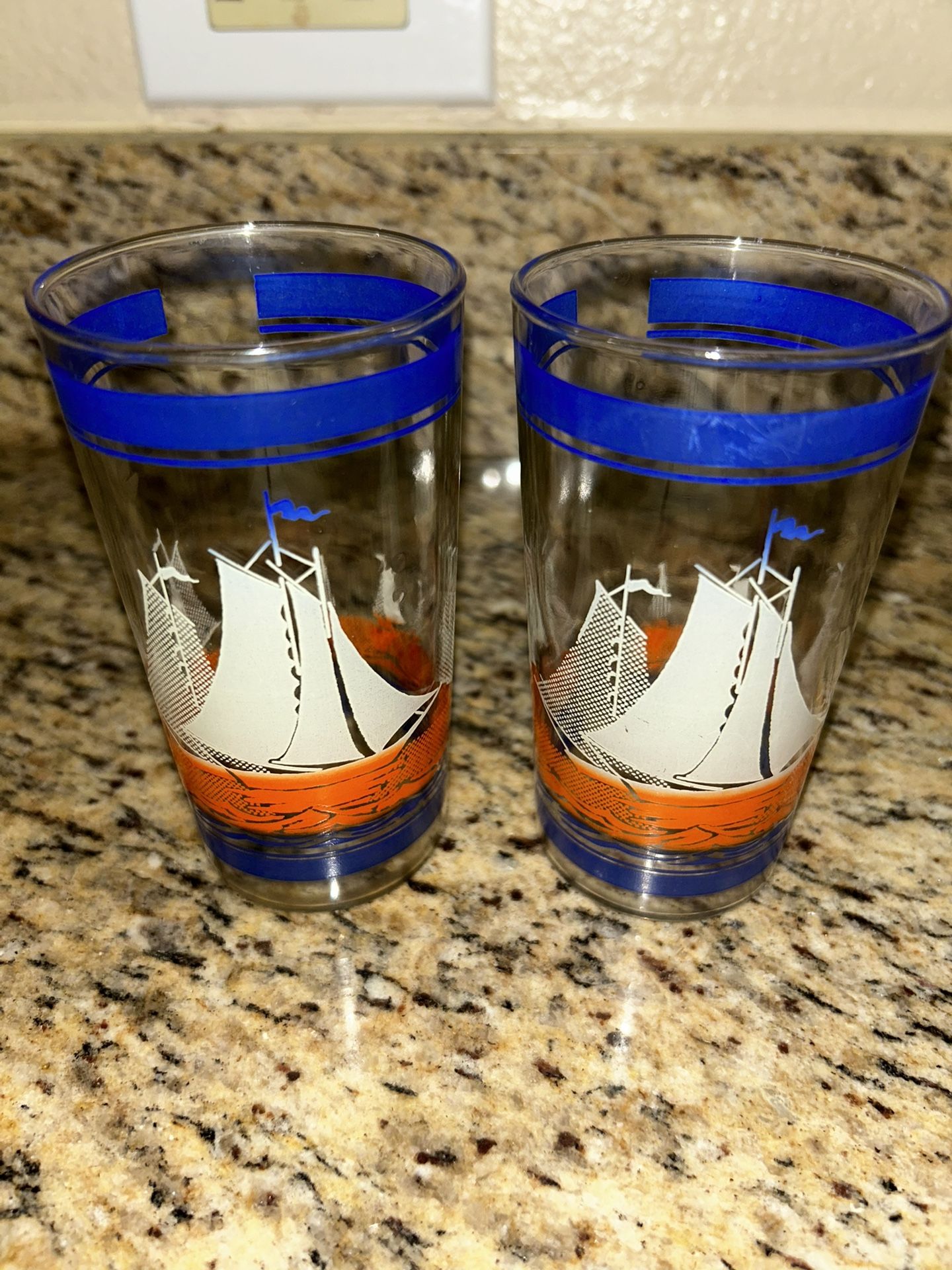 VTG Anchor Hocking Sailboat & Sunrise Glassware 