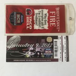 Good 2012 BCS National Championship Full Ticket, w ticket holder Alabama LSU!!