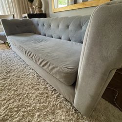 West Elm- Light blue microsuede sofa