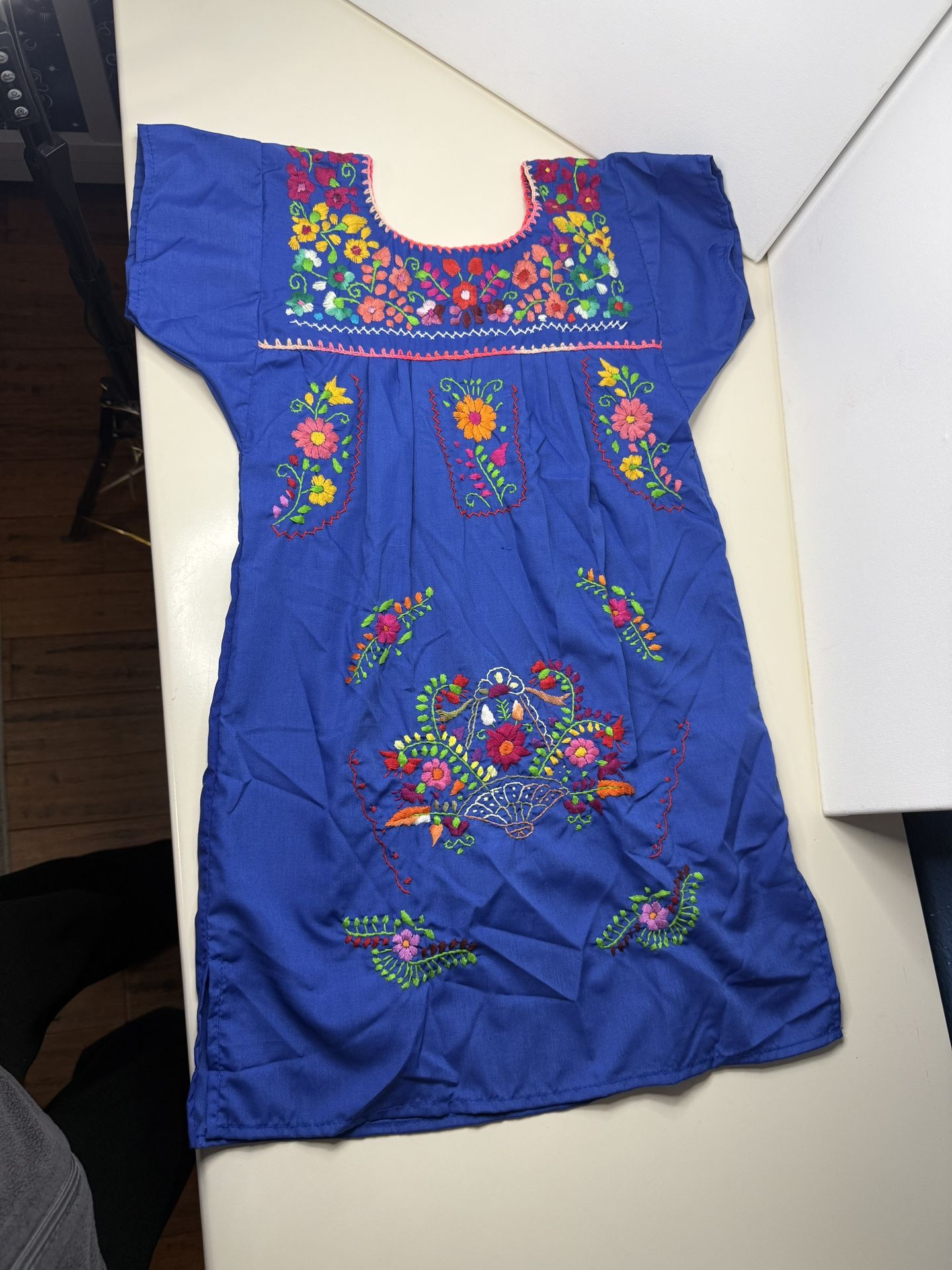 Multicolor Floral Embroidered Mexican Pueblo Girls Dress