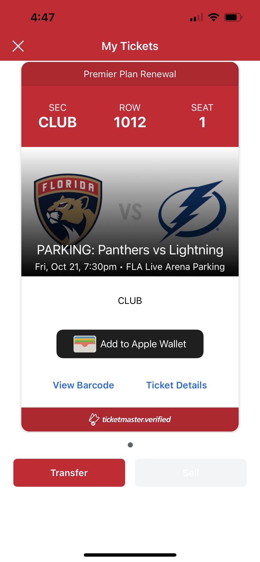 Panthers Parking Pass