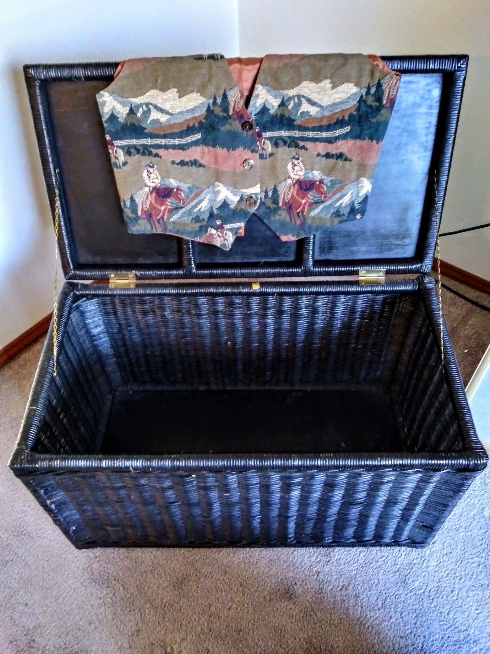 RUSTIC SALE! Vintage Western Vest & Baskets, Syroco Birds, Storage Bench, Horse Landscape Painting $25 Antique Chairs, Nesting Side Tables $45 READ⬇