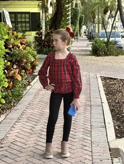 Crewcuts J.Crew Factory Girls Red Black Plaid Holiday Peasant Top Medium