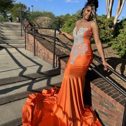Orange Sequins Beaded Mermaid Prom Dress, Size M