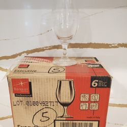 NEW Lot of 5 Bormioli Rocco Executive Beer Glasses stemmed tulip glass 12 3/4 oz Italy Restaurant