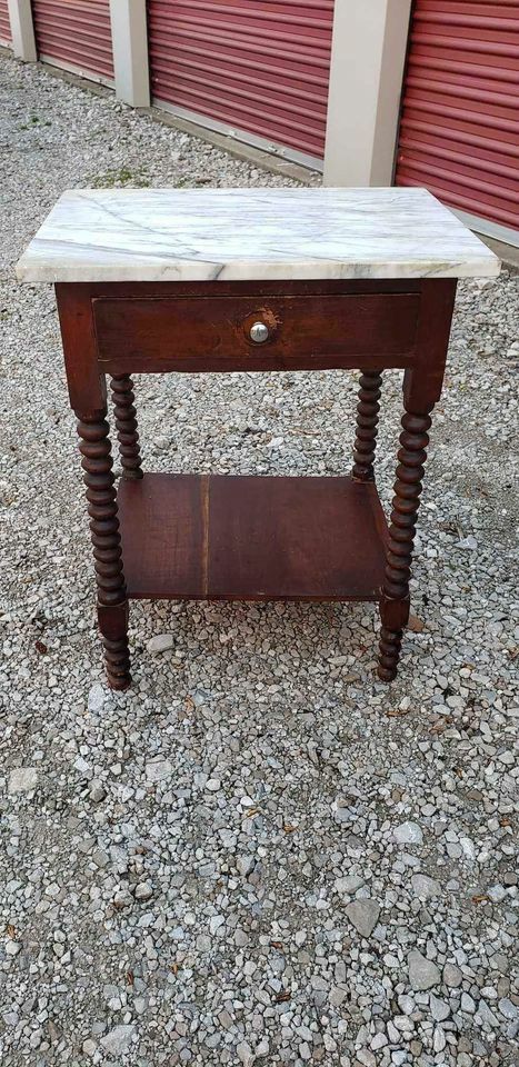 Antique Barley Twist Marble Top Entry Table