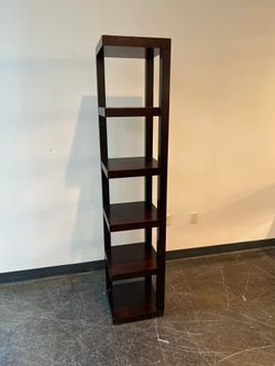 Modern Tall Dark Wood Open Five Shelves Bookcase