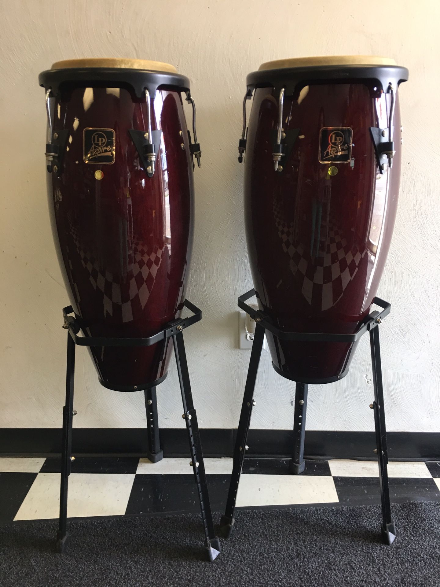 LP ASPIRE Latin Percussion Congas/Drums (12” and 13”) w/ Stands - Pair - $325