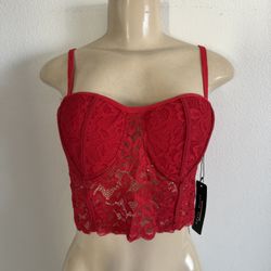 Red Lace Corset Crop Top – Size Medium