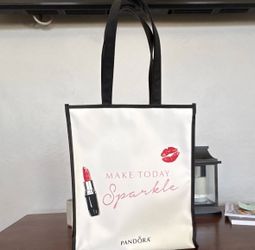 PANDORA Canvas Reusable Tote Bag Medium 13x16 in Printed White/Black/Pink