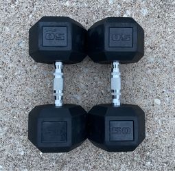 50lb dumbbell set dumbbells 50 lb lbs 50lbs weight weights pair fifty Rubber Hex # pound pounds