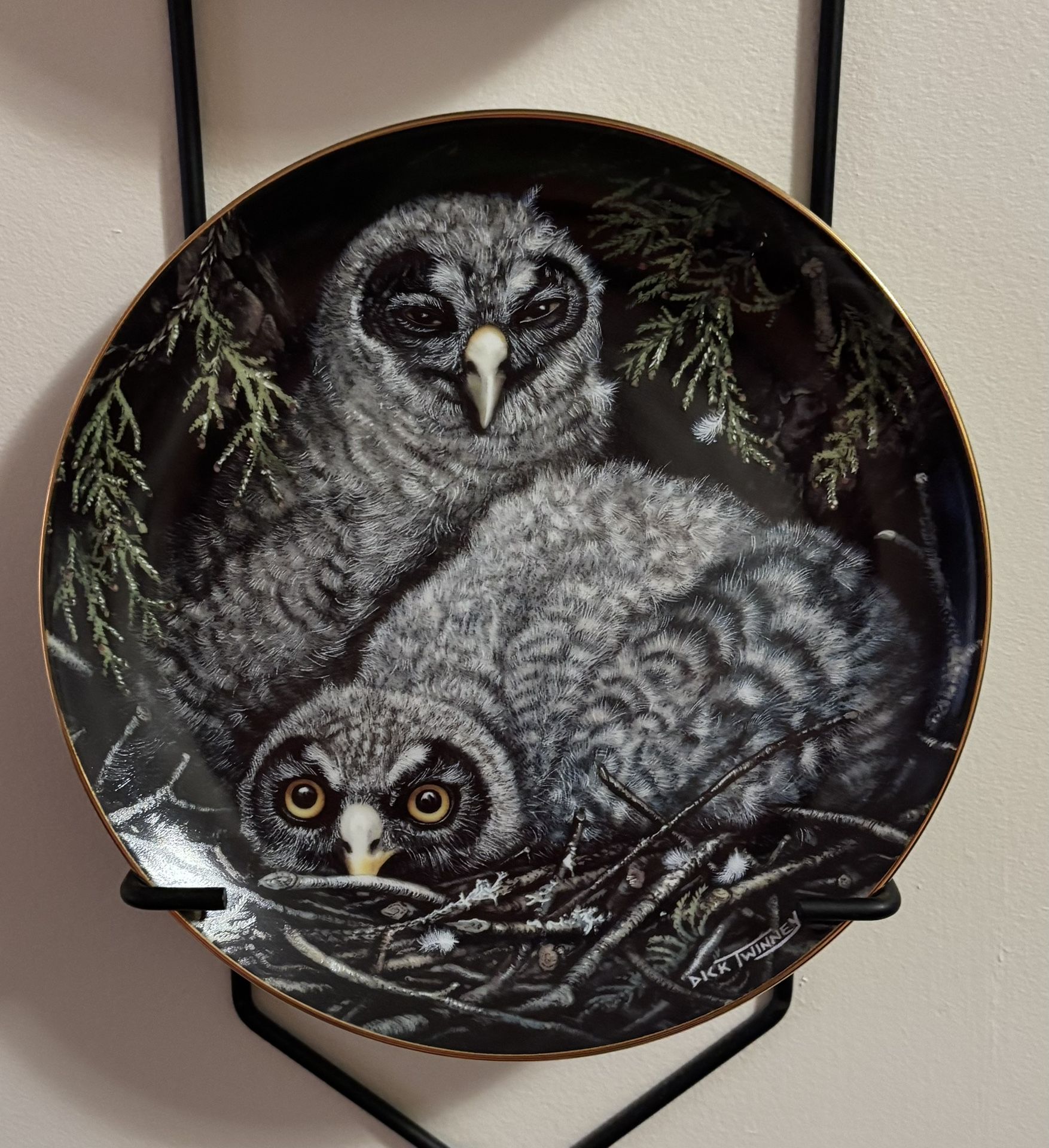 Great Grey Owls Porcelain Collector Plate Danbury Mint Vintage 1988
