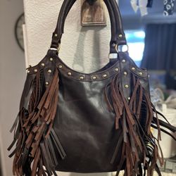 Free People “Raj” Brown Genuine Leather Fringe Tote Bag