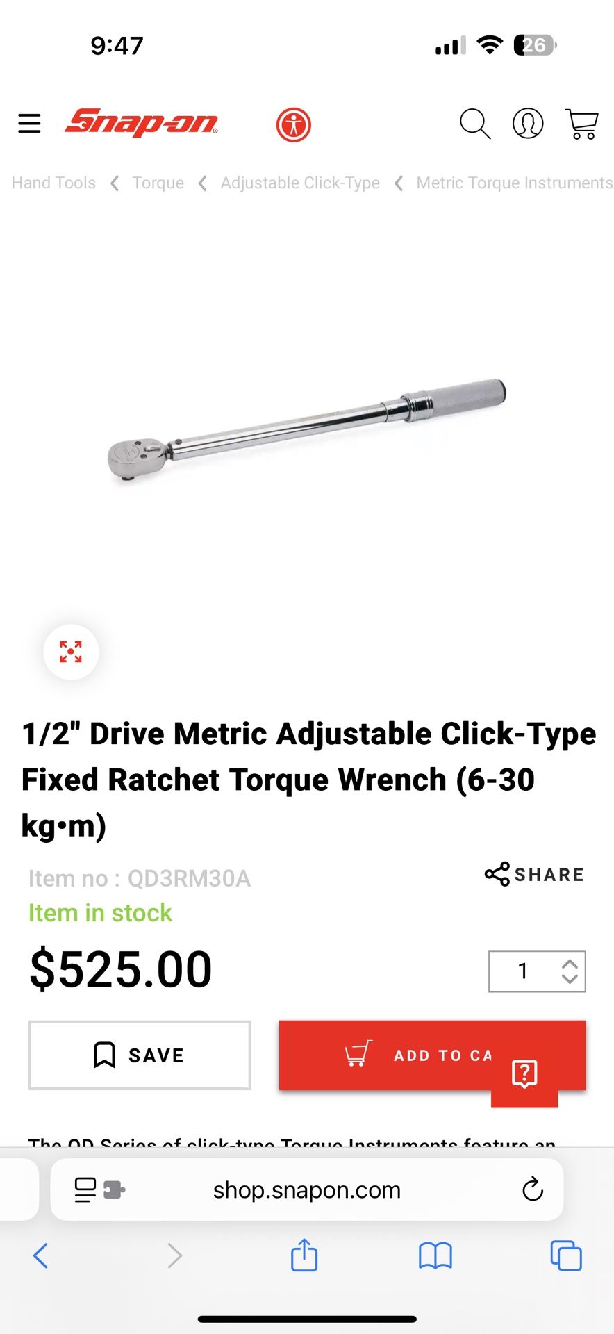 Snap On 1/2 Torque wrench
