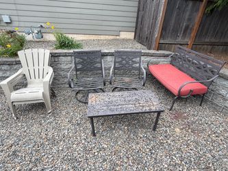 4-Piece Metal Patio Set – Loveseat, 2 Swivel Chairs & Table + Free Chairs