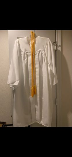 White Graduation Gown with Gold Honor Cord